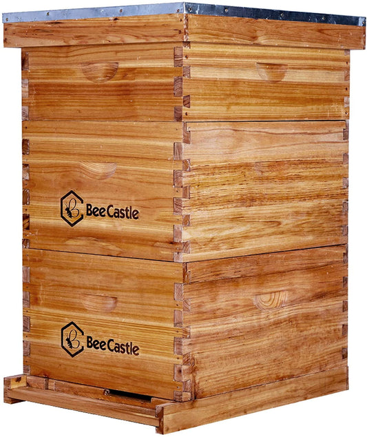 Bee Castle 8-Frame Beeswaxed Langstroth Beehive Kit ( 2 Deeps  and 1 Medium ) with Frames and Foundations