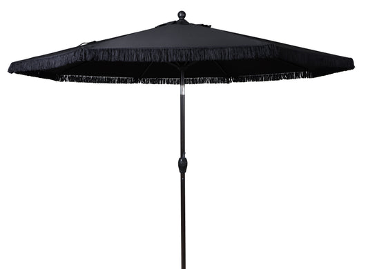 Better Homes & Gardens Outdoor 9' Black Ventura Fringe Round Crank Premium Patio Umbrella