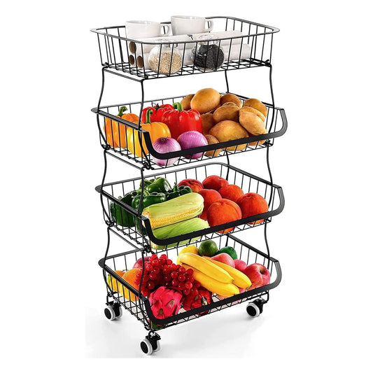 Wisdom Star 5 Tier Kitchen Wire Storage Basket Utility Cart with Wheels, kitchen and storage cart,44.1*11.4*16.1in, Black